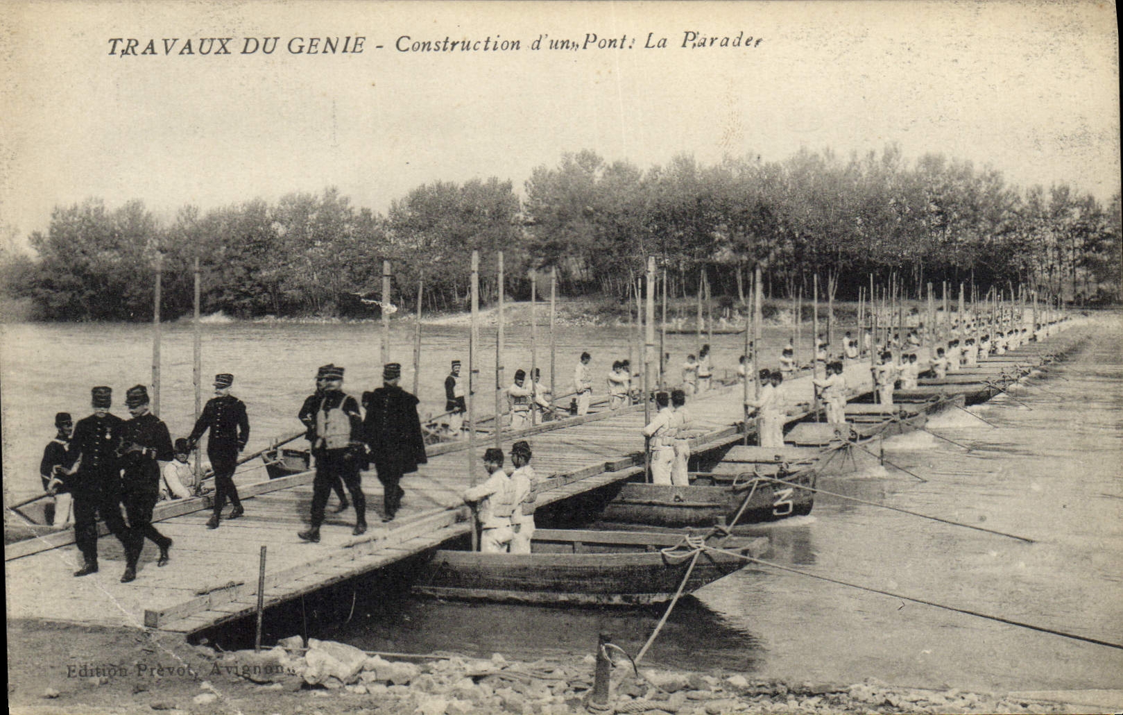 CPA Militaria Travaux du Genie Construction d'un pont La Parade