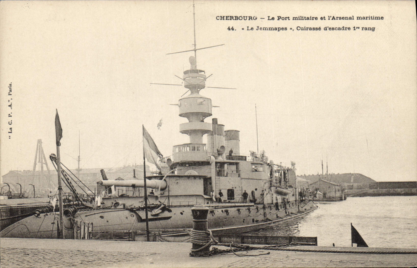 Vintage Postcard Cherbourg Boat the military port and the maritime arsenal Jemmapes Armours squadron 1st rank