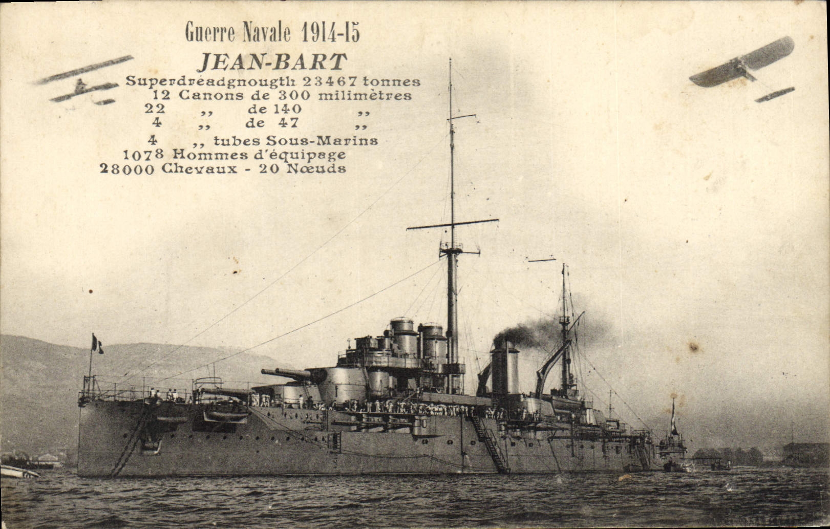 CPA Bateau Jean Bart Superdradgnougth Avion