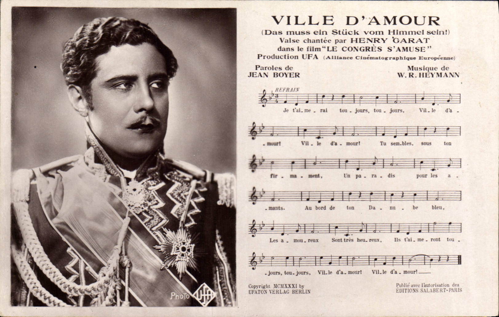 CPA Ville d'amour Henry Garat Jean Boyer Heymann