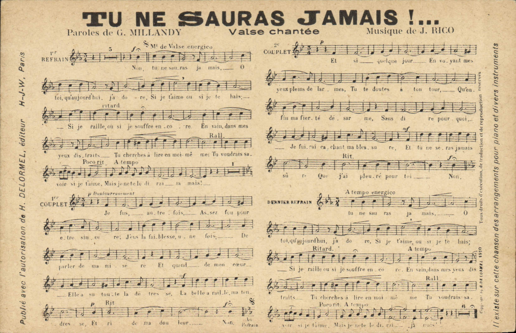 Postal sabrás nunca! Millandy Rico Vals Cantar