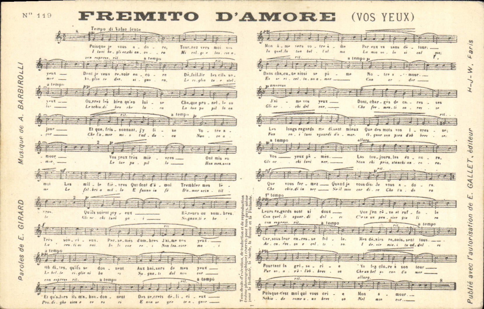 CPA Fremito d'Amore Girard Barbirolli