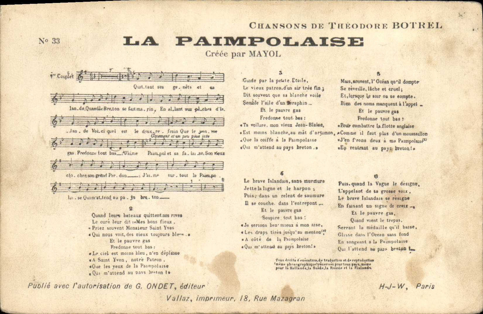 Postal el Pampolaises Theodore Botrel