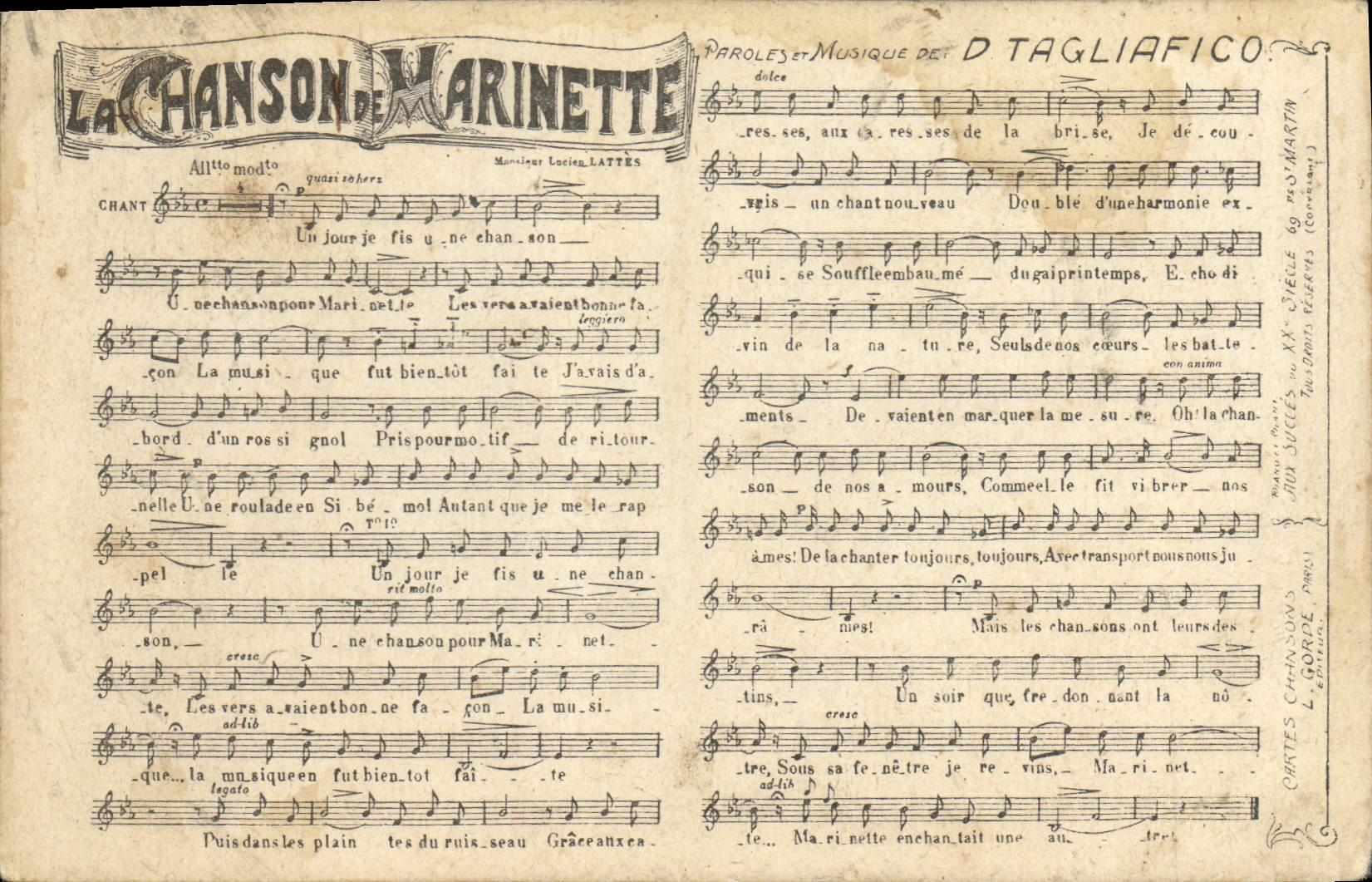 CPA La chanson de Marinette Tagliafico
