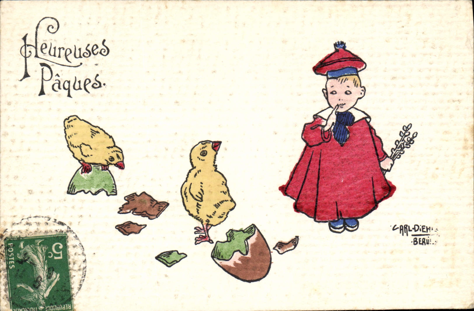 Vintage Postcard Imagination Illustrator Child Easter Chicks