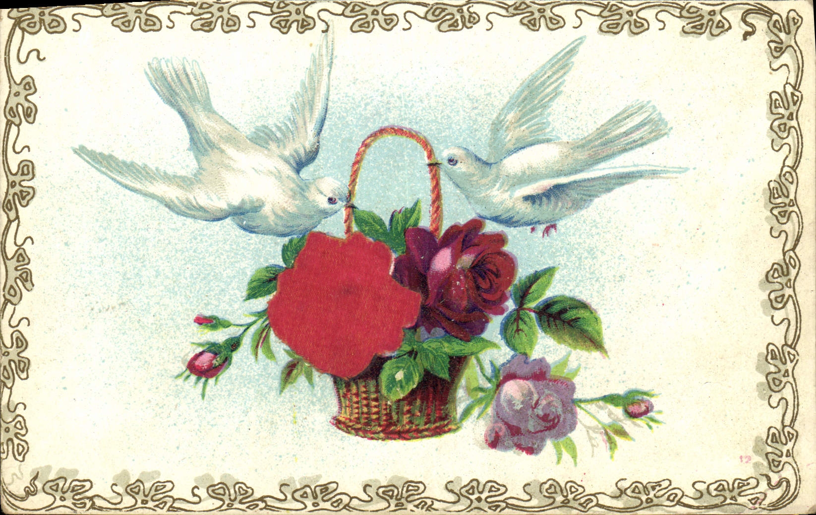 Vintage Postcard Imagination Flowers Doves