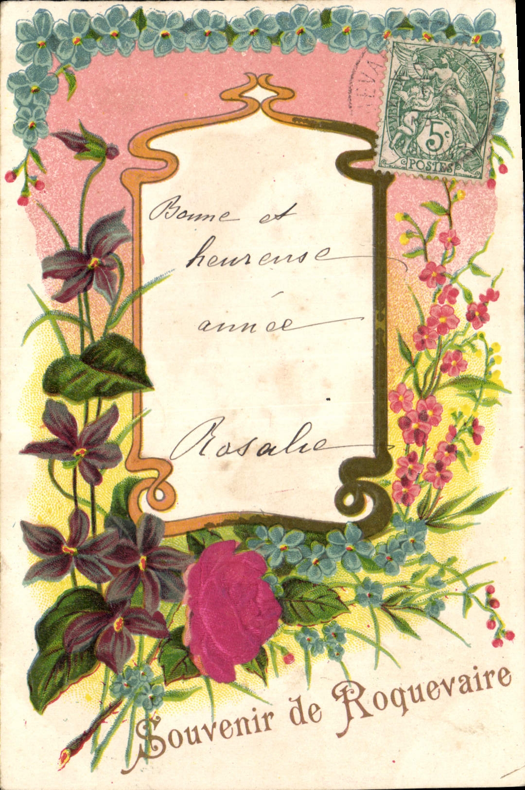 Vintage Postcard Imagination Flowers Memory of Roquevaire