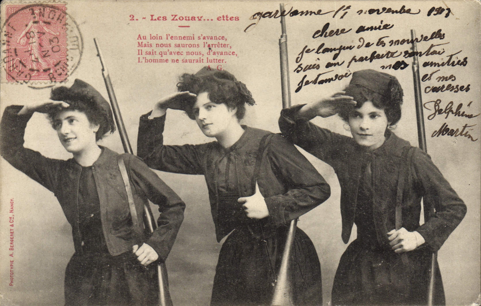 Vintage Postcard Imagination Women Zouaves