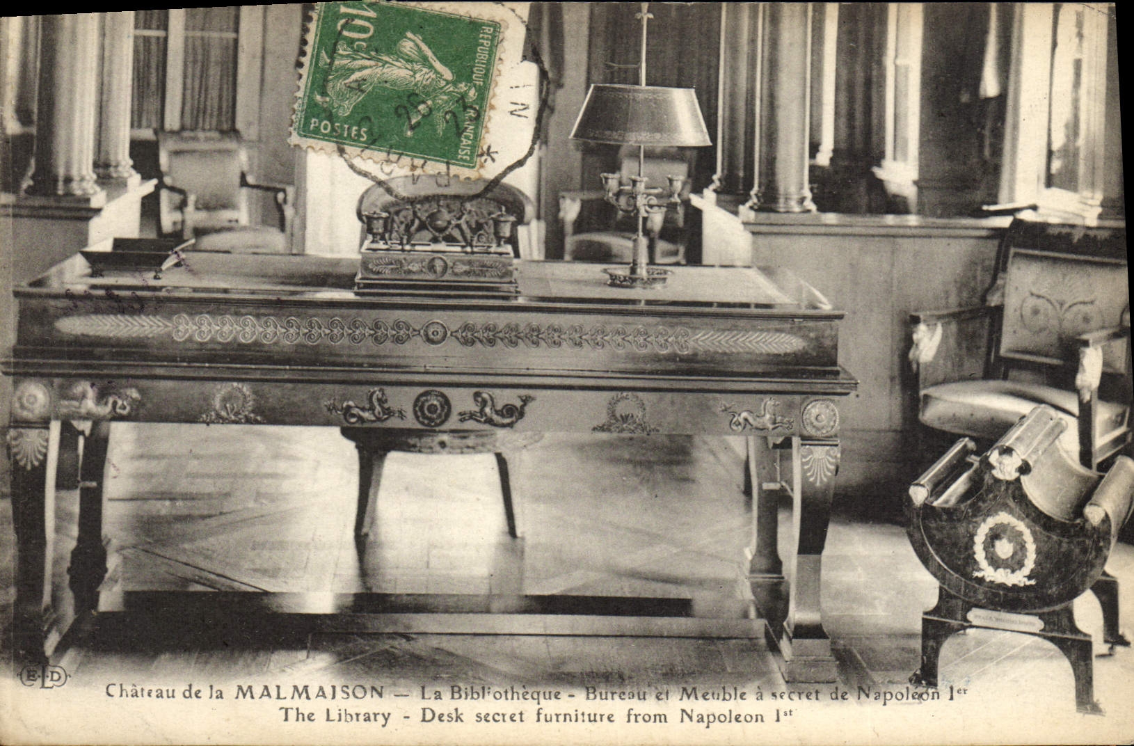 Postal Castillo de Malmaison la biblioteca Oficina y 1.o mueble de Napoleón