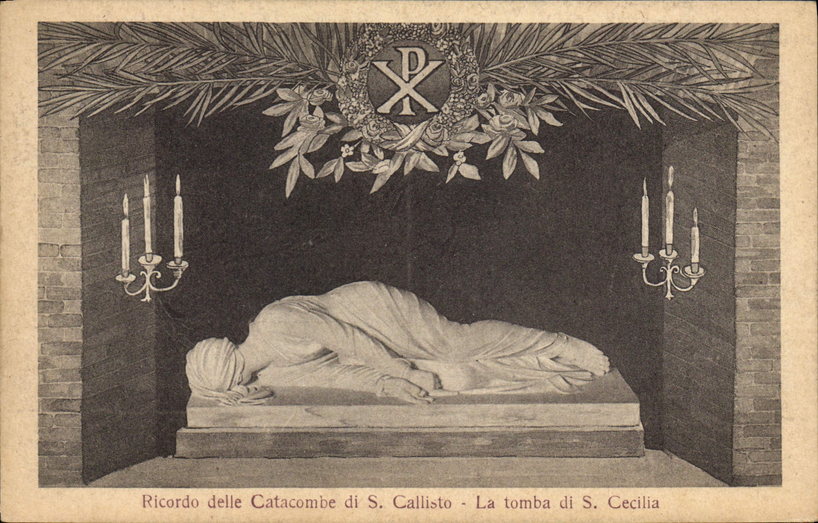 Postal Ricordo della catacumba di S Callisto lo cayó di S Cecilia