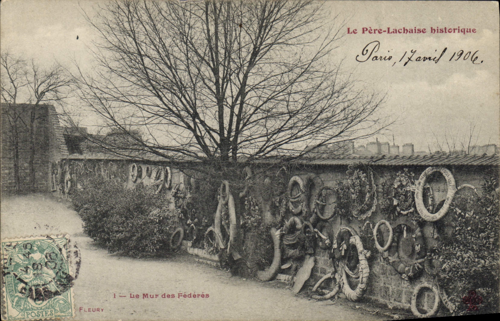 Vintage Postcard Paris Lachaise Father the wall of the federate ones