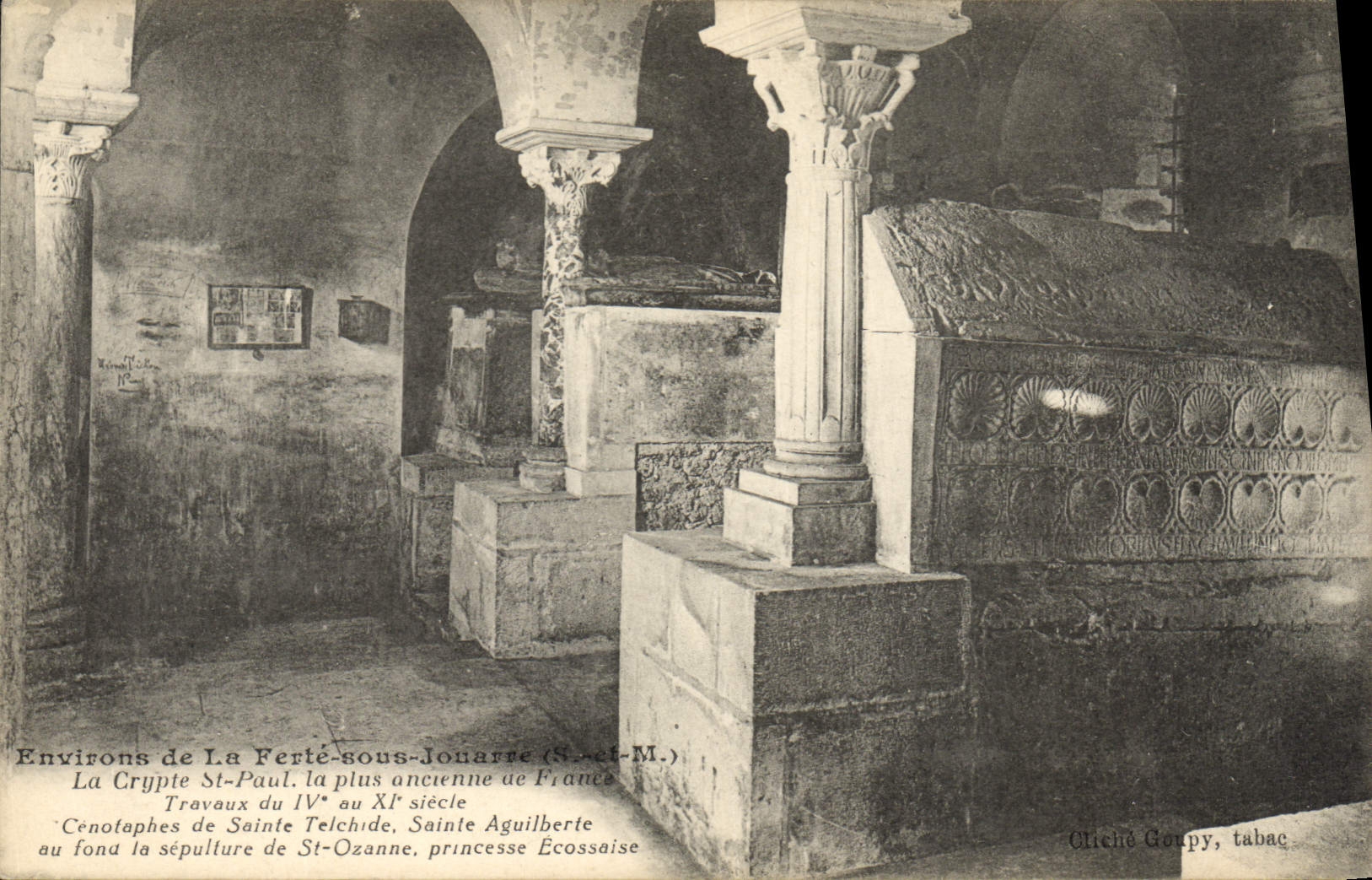 Vintage Postcard Surroundings of Ferte under Jouarre the crypt St Paul Cenotaphs of Holy Telchide Holy Aiguilberte