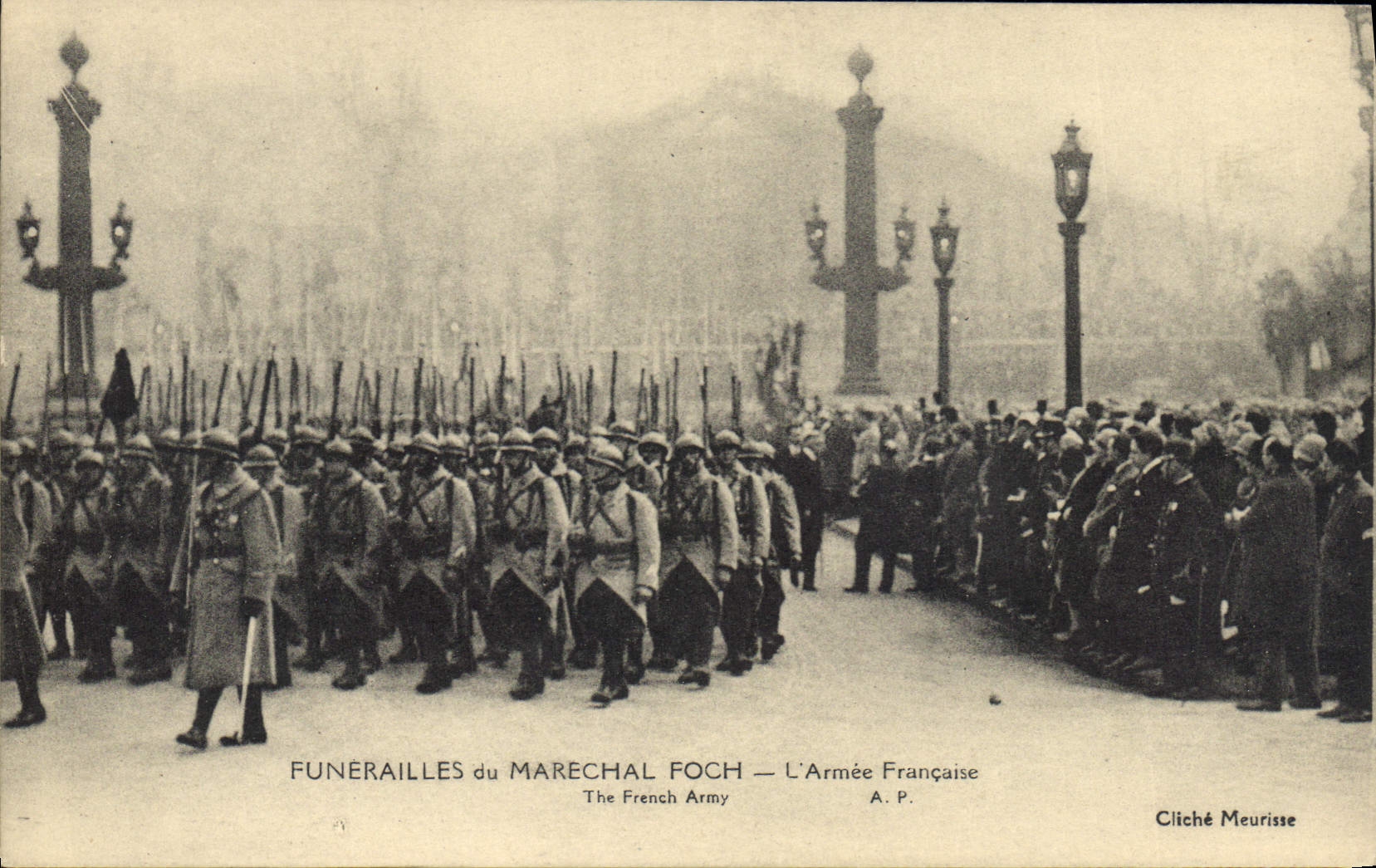 Vintage Postcard Funeral of the Foch Marshal the French Army