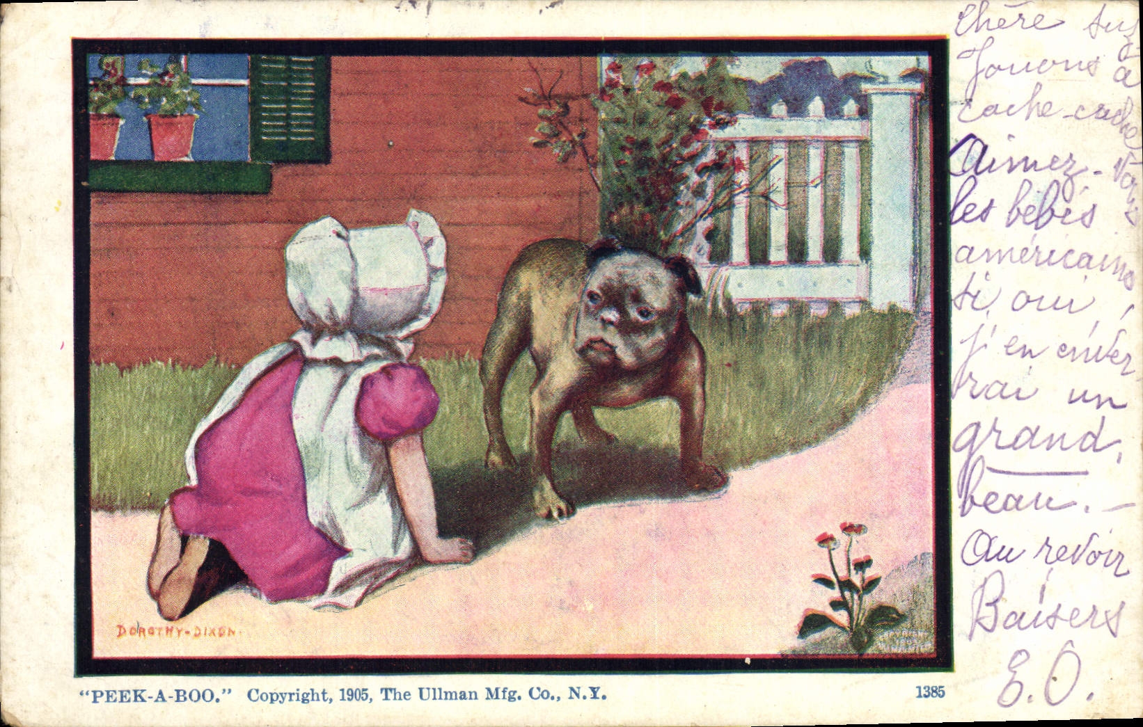 Vintage Postcard Dog Dogs Pup Child Peek A Boo