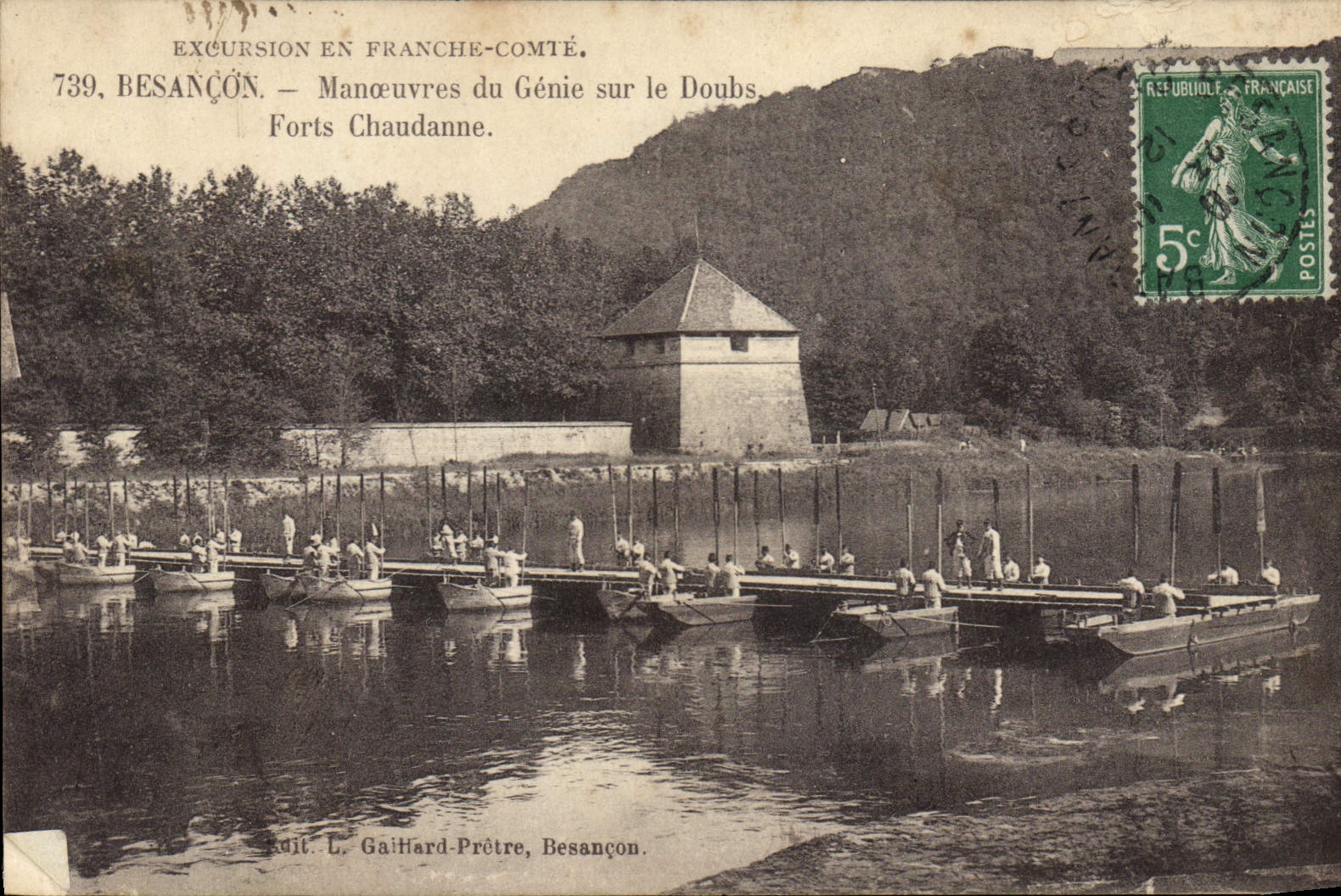 CPA Militaria Besancon Manoeuvres du Genie sur el Doubs Forts Chaudanne