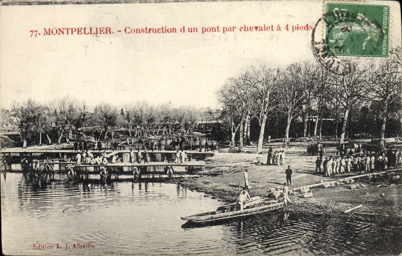 CPA Militaria Montpellier Construction d'un pont par chevalet a 4 pieds
