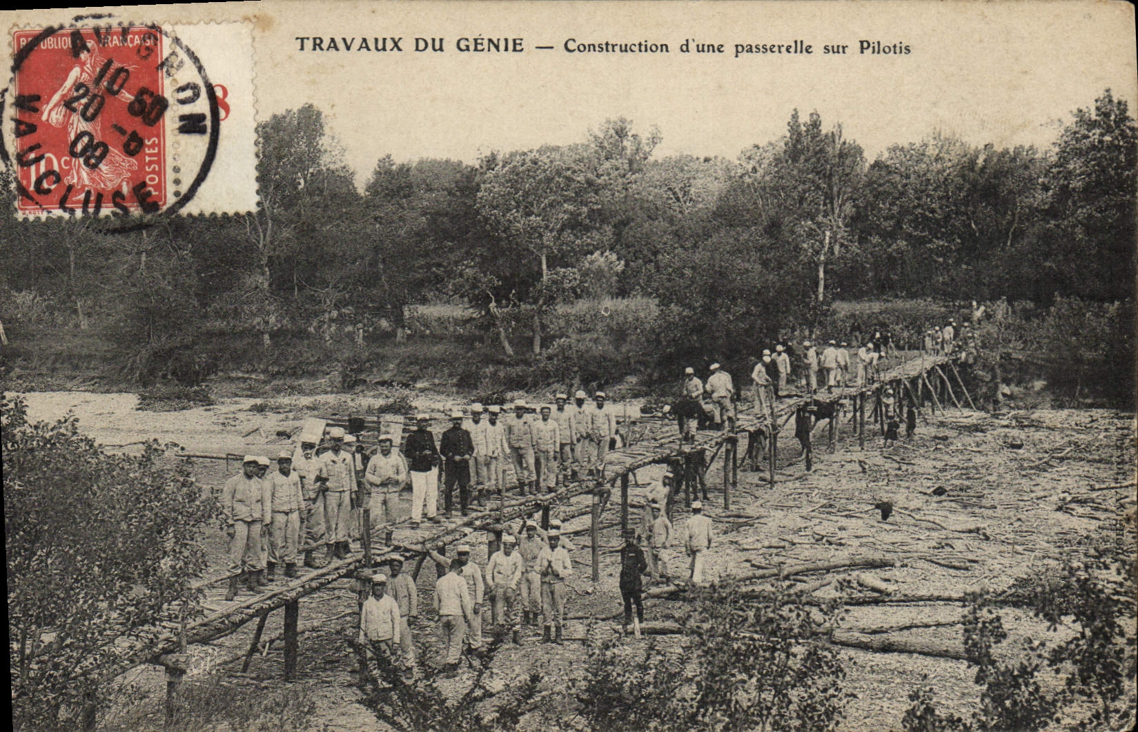 Postal Militaria Trabajos de la Ingeniería Construcción de una pasarela sobre pilote