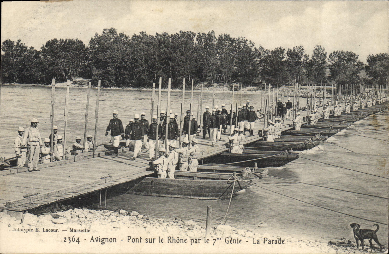CPA Militaria Avignon Pont sur le Rhone par le 7eme Genie La parade