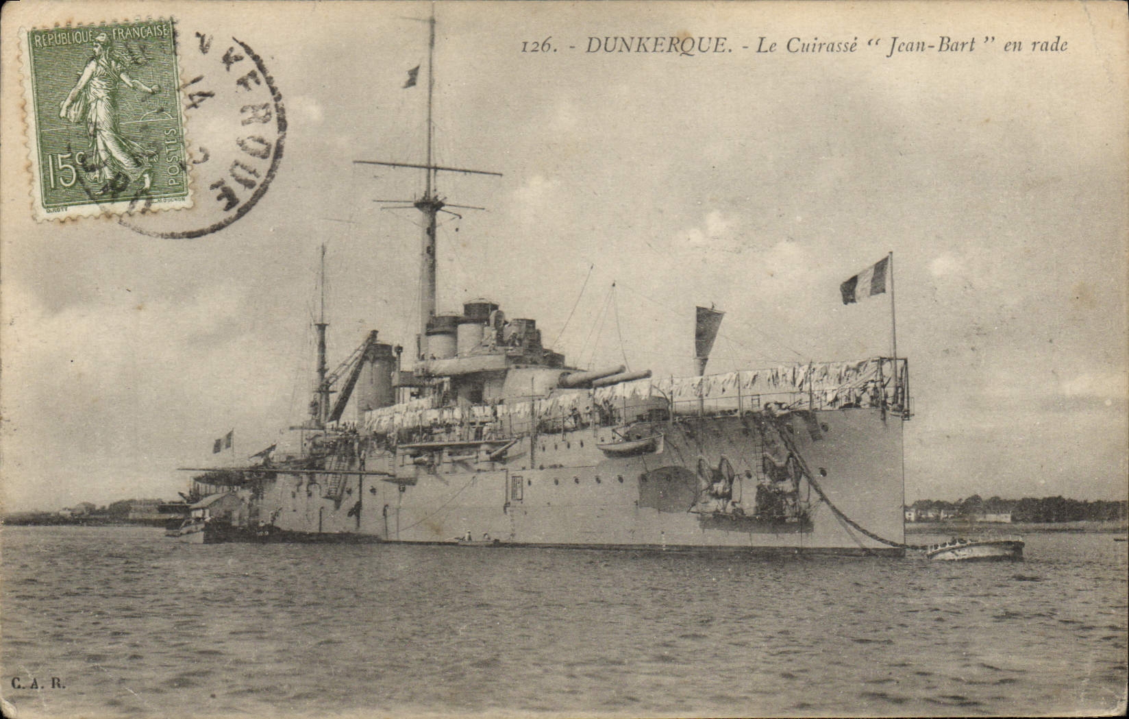 Vintage Postcard Bateau Dunkirk armours It Jean Bart in roads