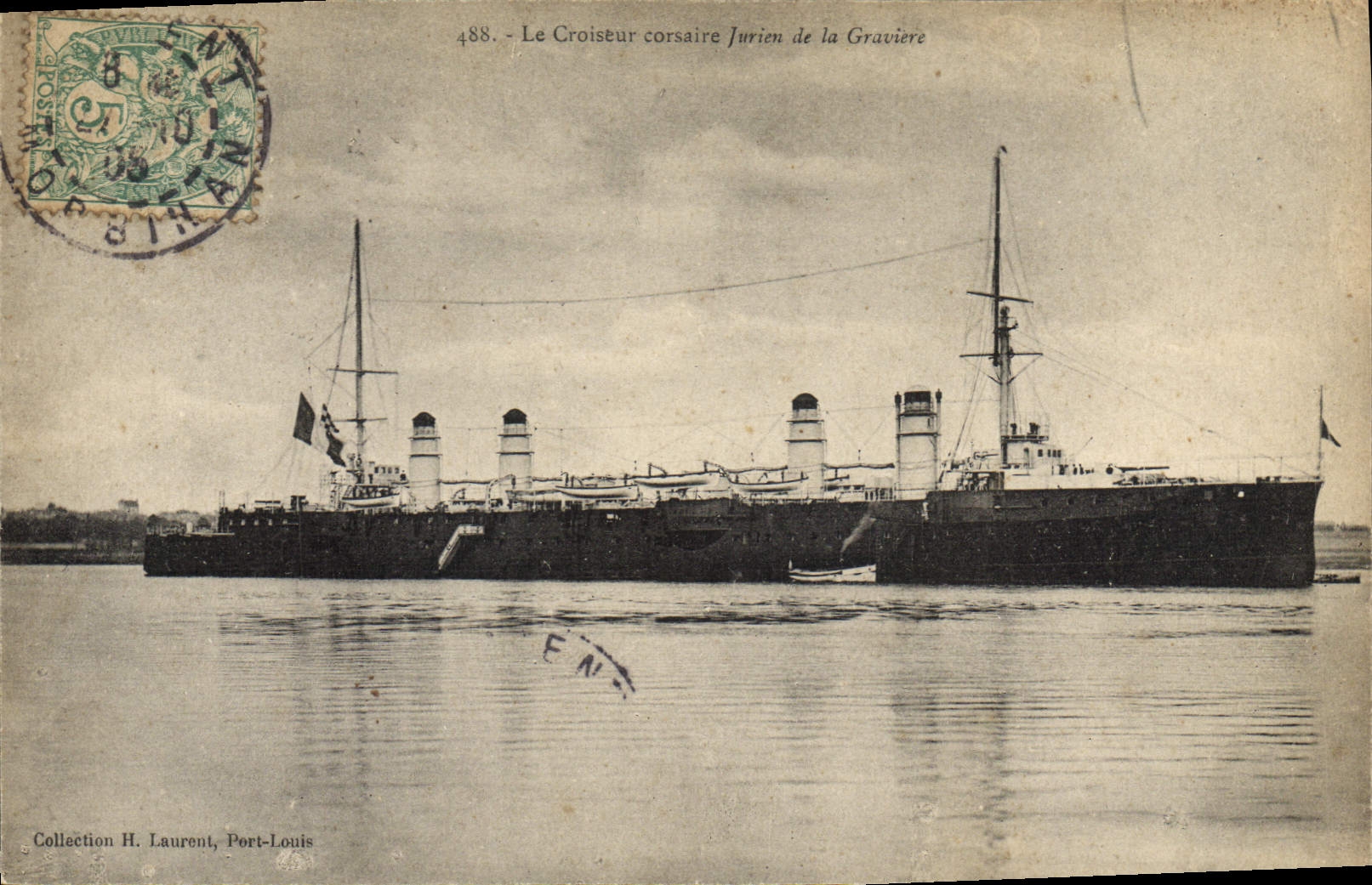 Postal Barco el crucero corsario Jurien de la Cantera de grava