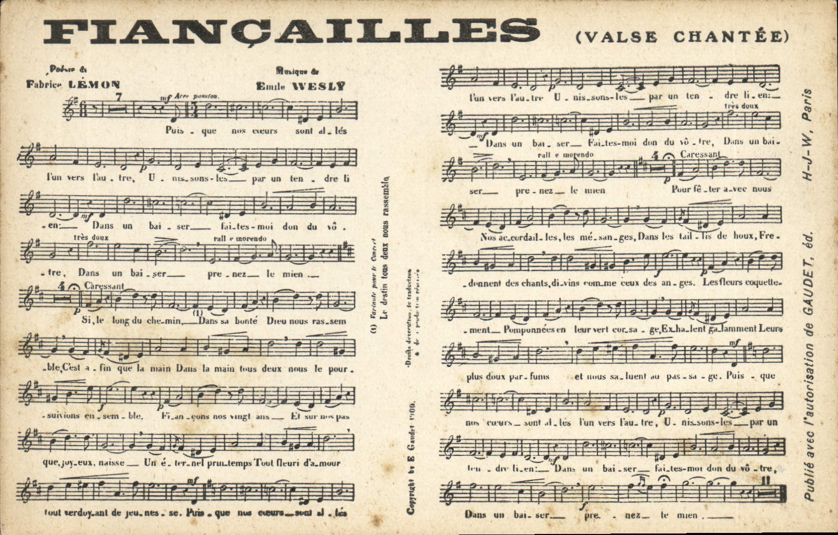 CPA Fiancailles Valse chantee Lemon Wesly
