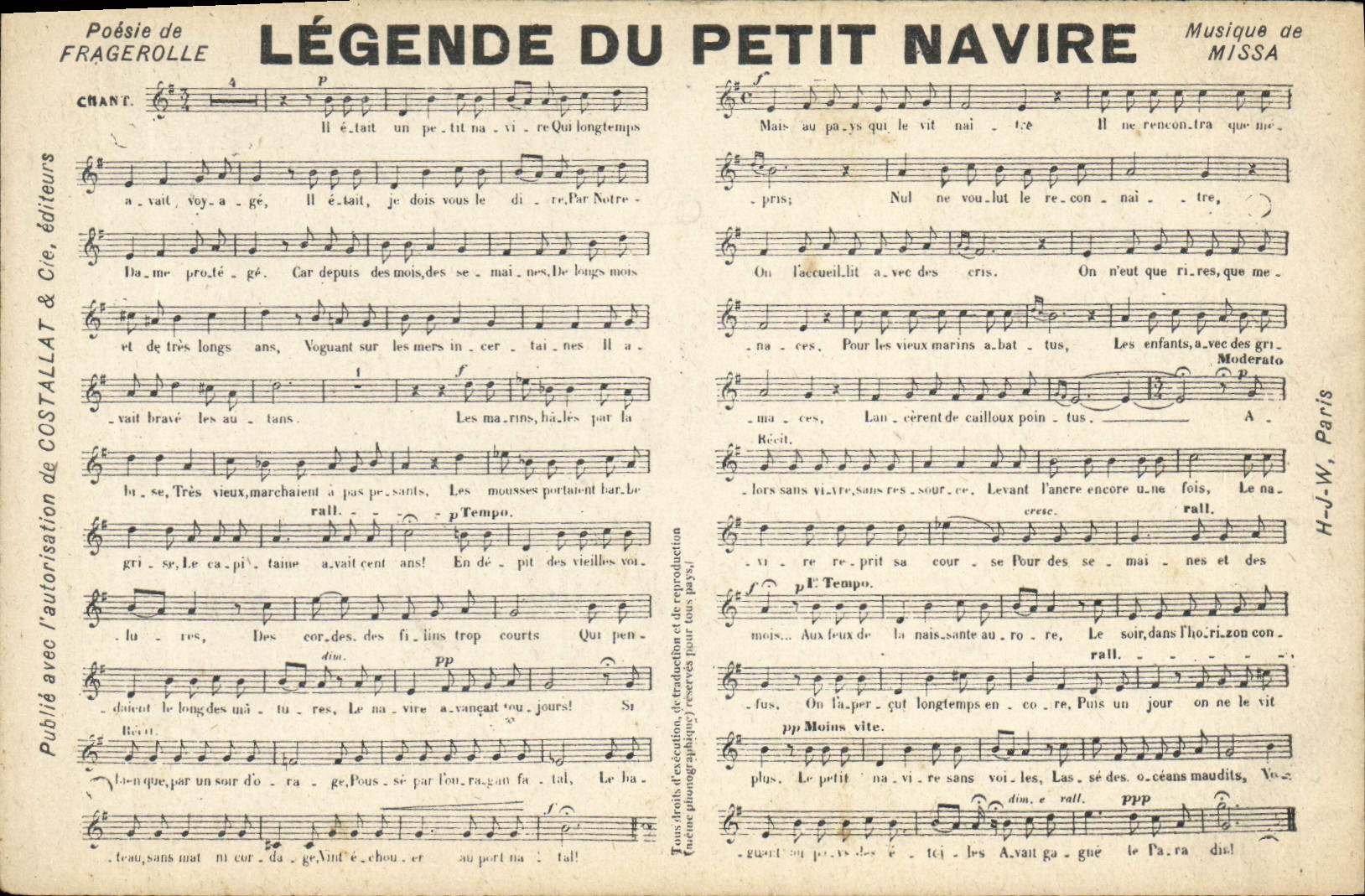 Postal Leyenda del pequeño buque Fragerolle apostó