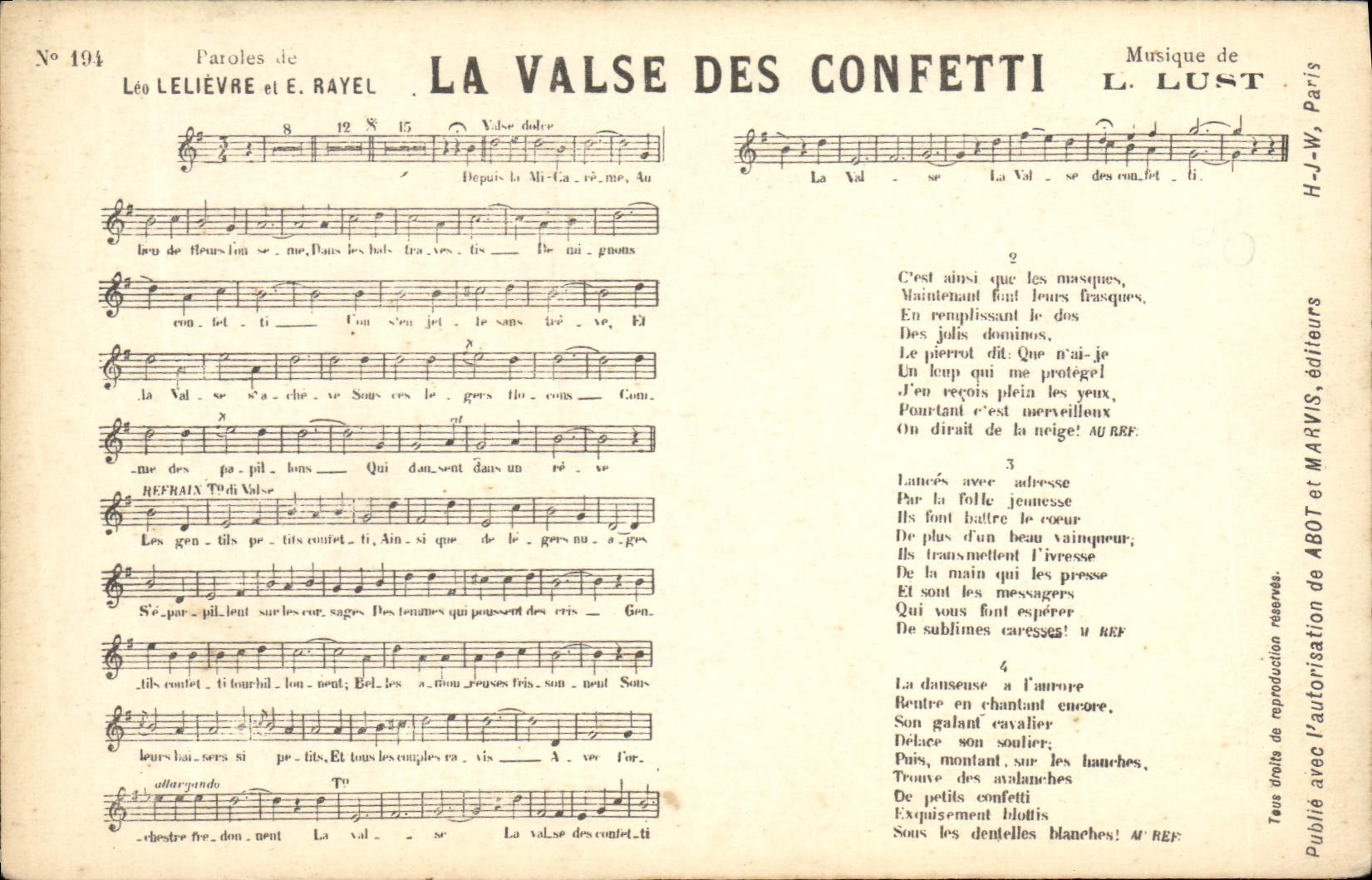 Postal lo valsea de los Confetis Leo Lelievre Rayel Lust