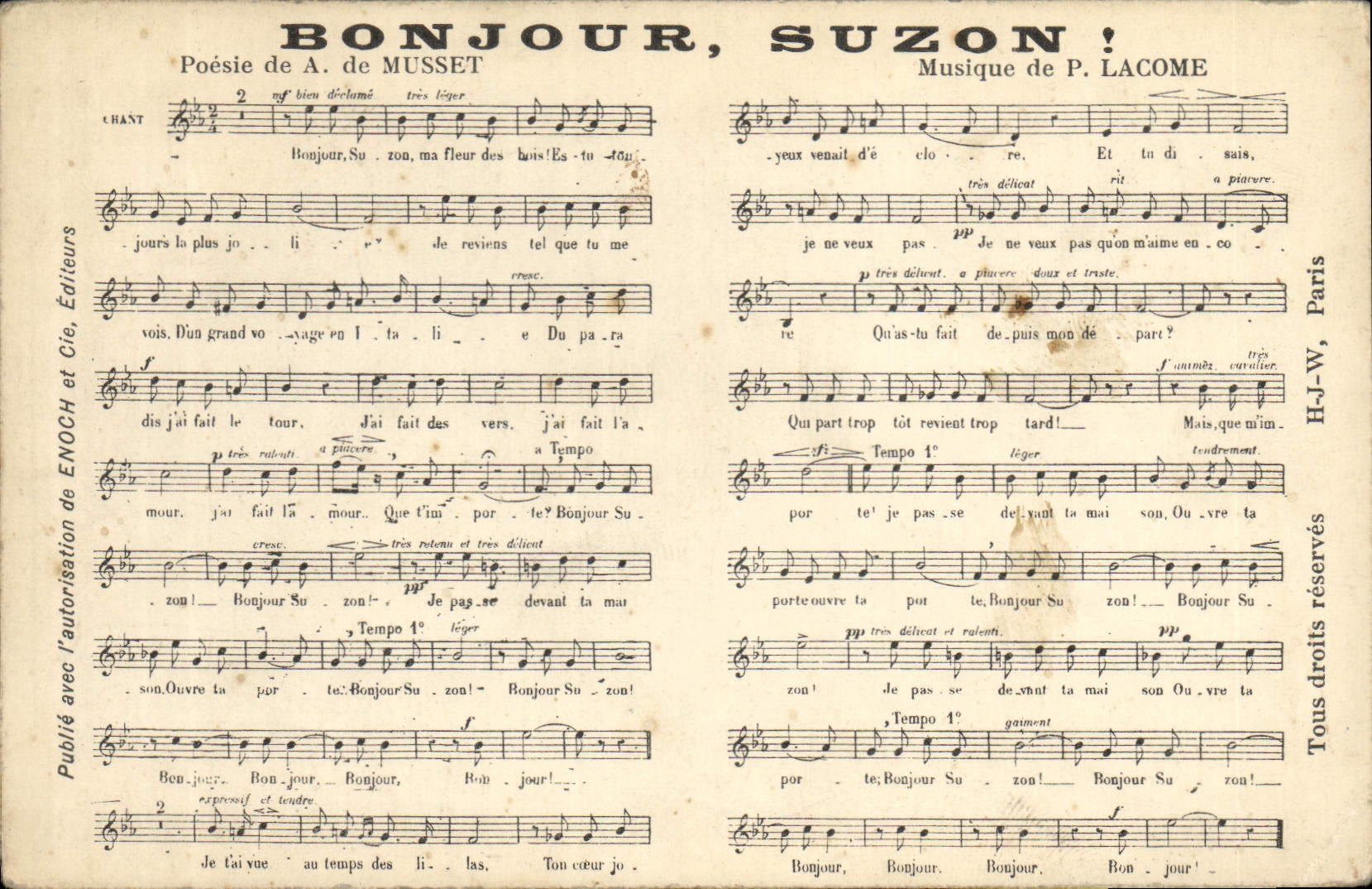 Vintage Postcard Hello Suzon Alfred de Musset Lacome