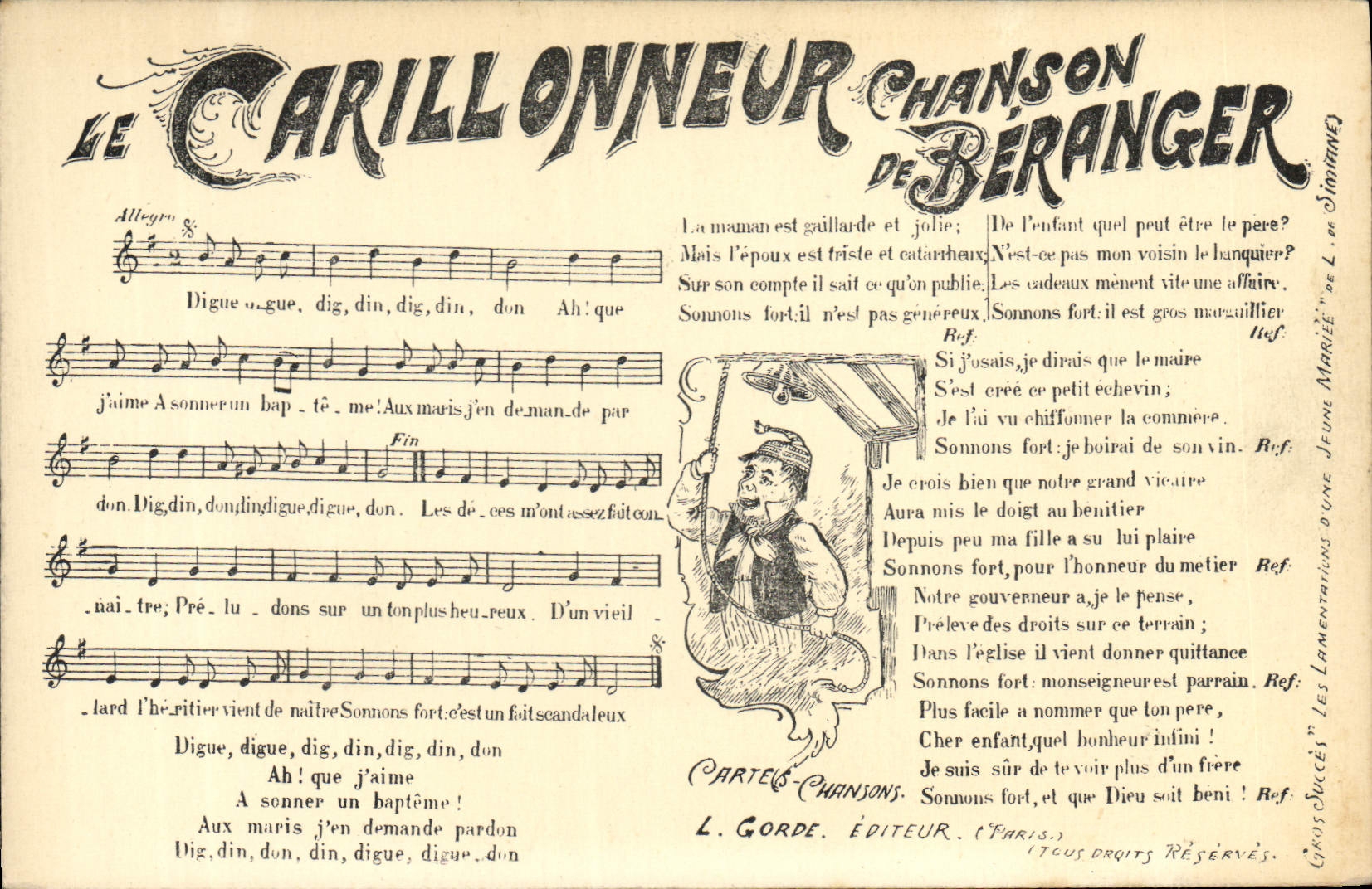 Postal el Campanero Canción de Beranger