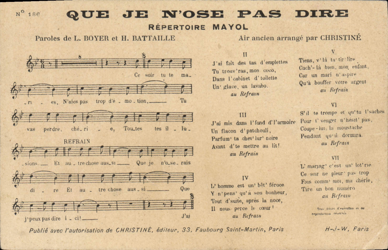 CPA Que je n'ose pas dire Boer Bataille Christine