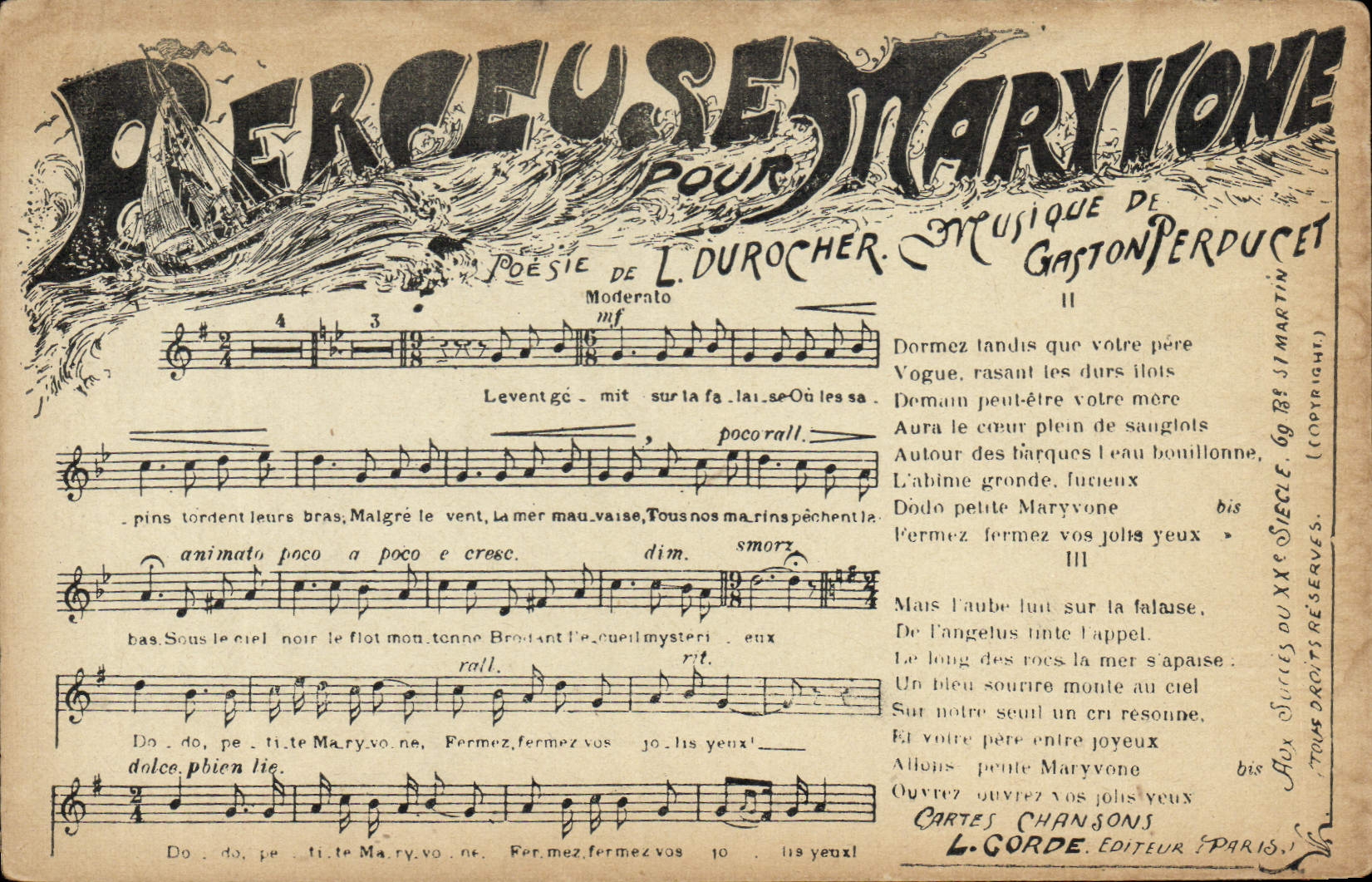 CPA Berceuse pour Maryvone Durocher Gaston Perducet