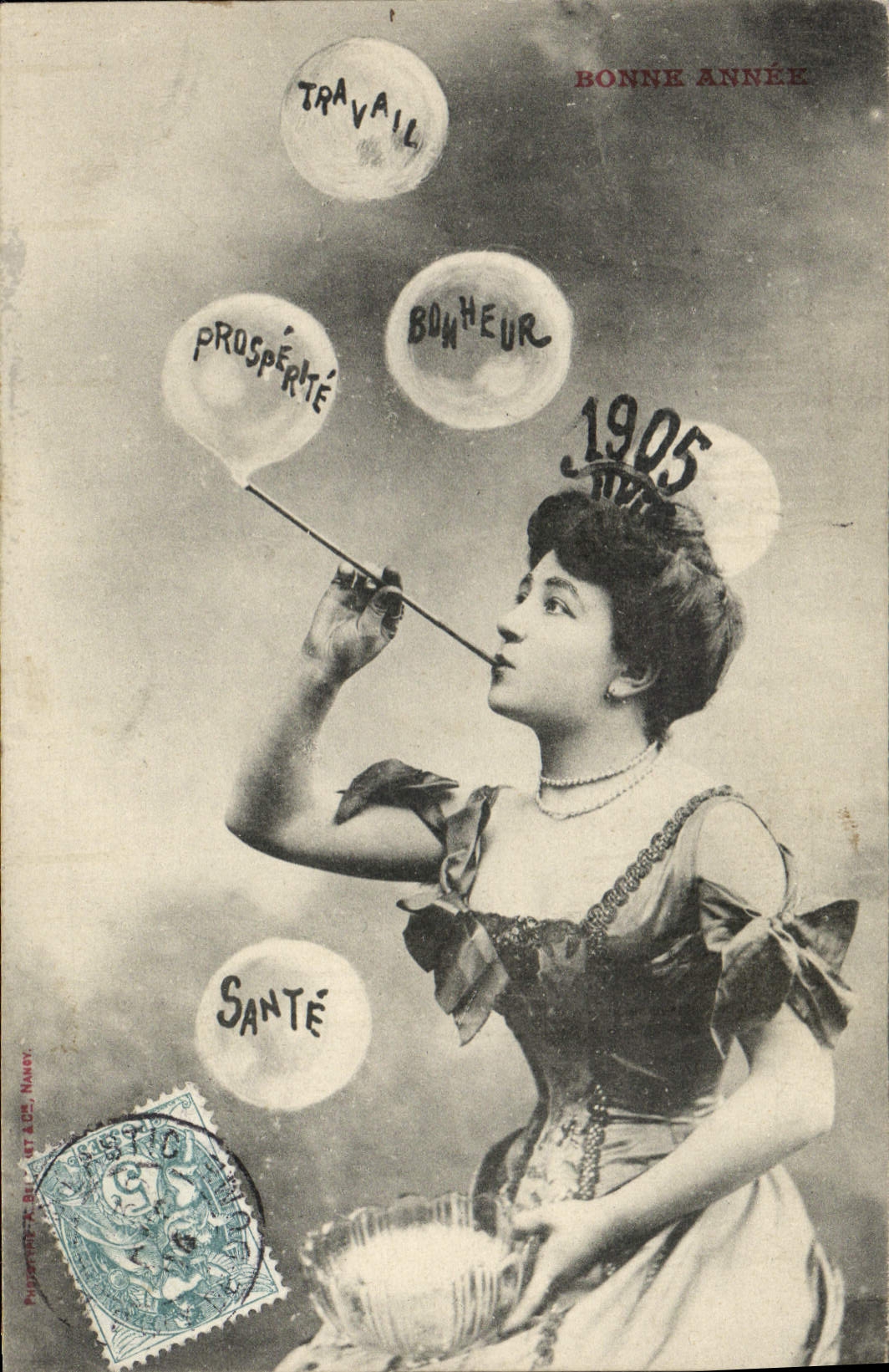 Vintage Postcard Fantasy Woman Happy new year 1905