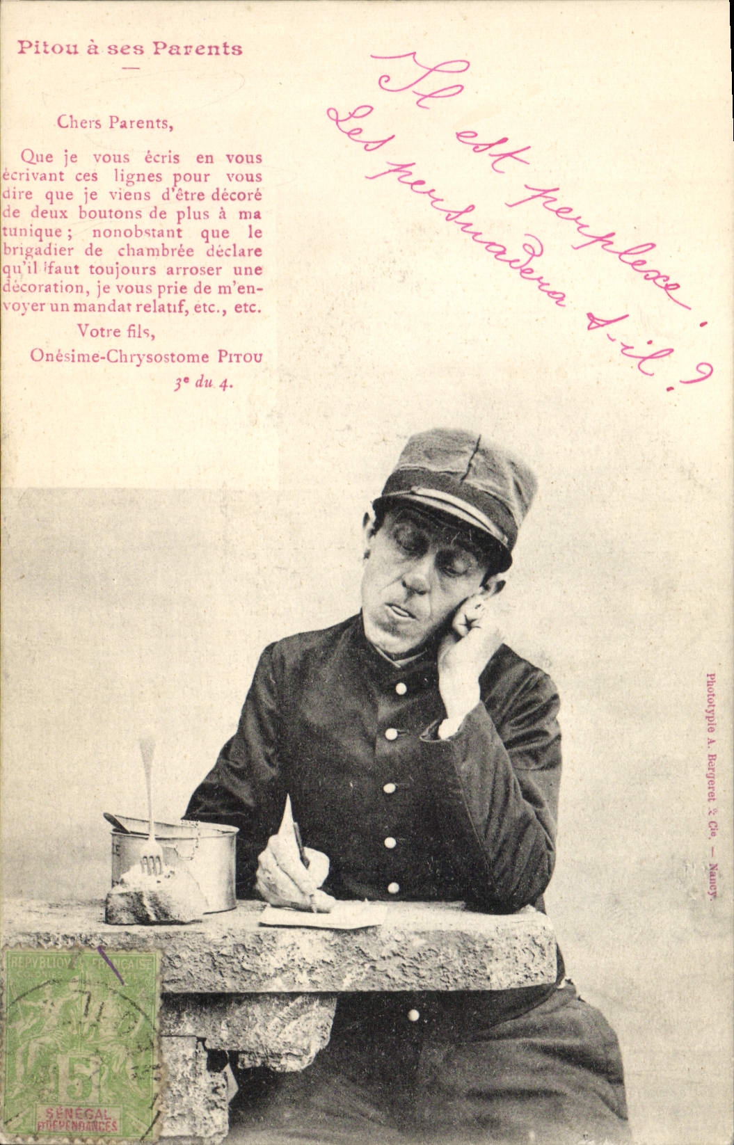CPA Fantaisie Pitou a ses parents Militaria 