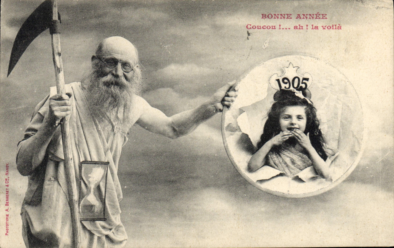 Vintage Postcard Fantasy Dead Child Happy new year Sickle