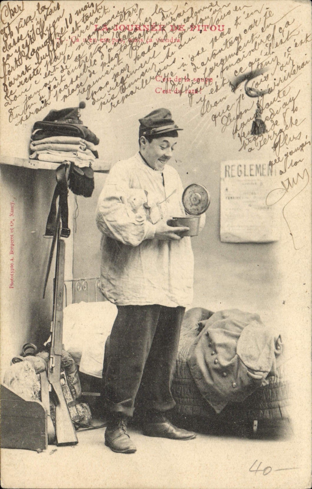 Vintage Postcard Fantasy the day of Pitou Militaria