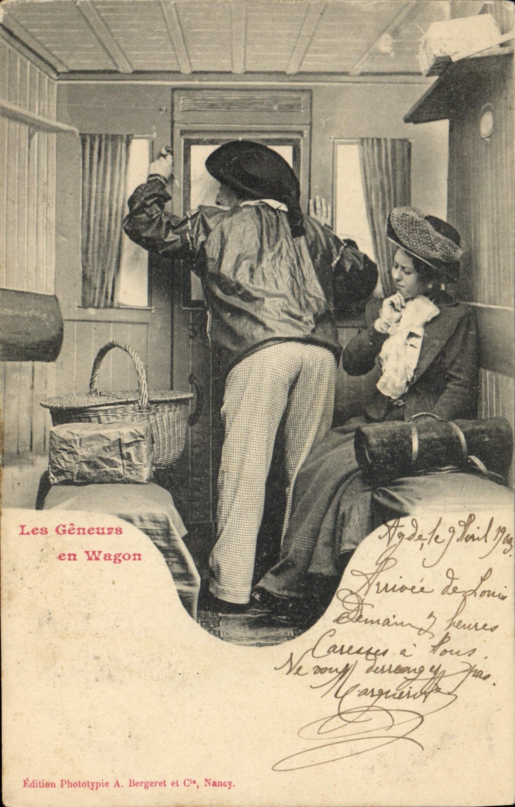 Vintage Postcard Fantasy intruders in the coach