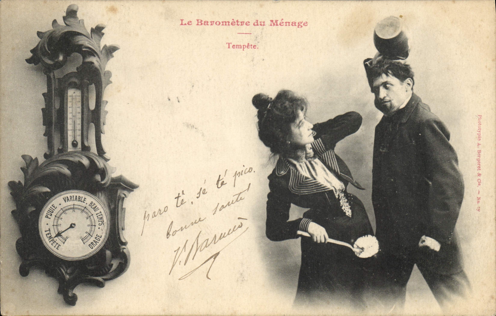 Vintage Postcard Fantasy Woman the barometer of the household