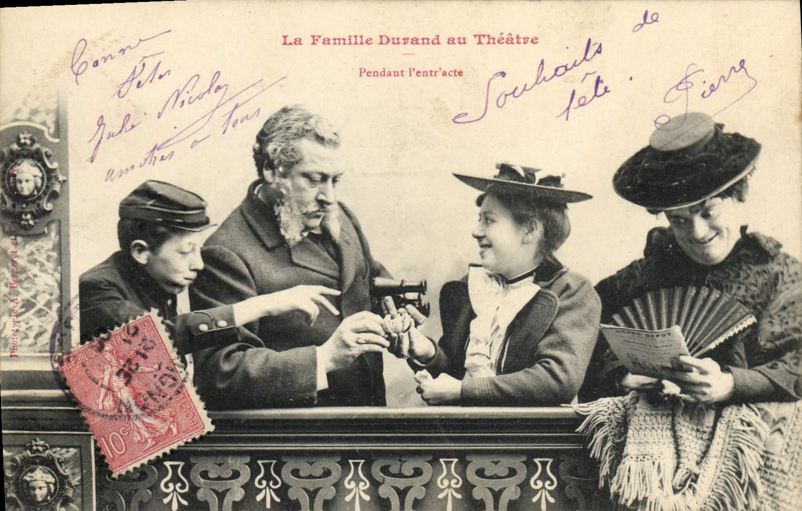Vintage Postcard Fantasy Woman the family Durand with the theater During the interval Range