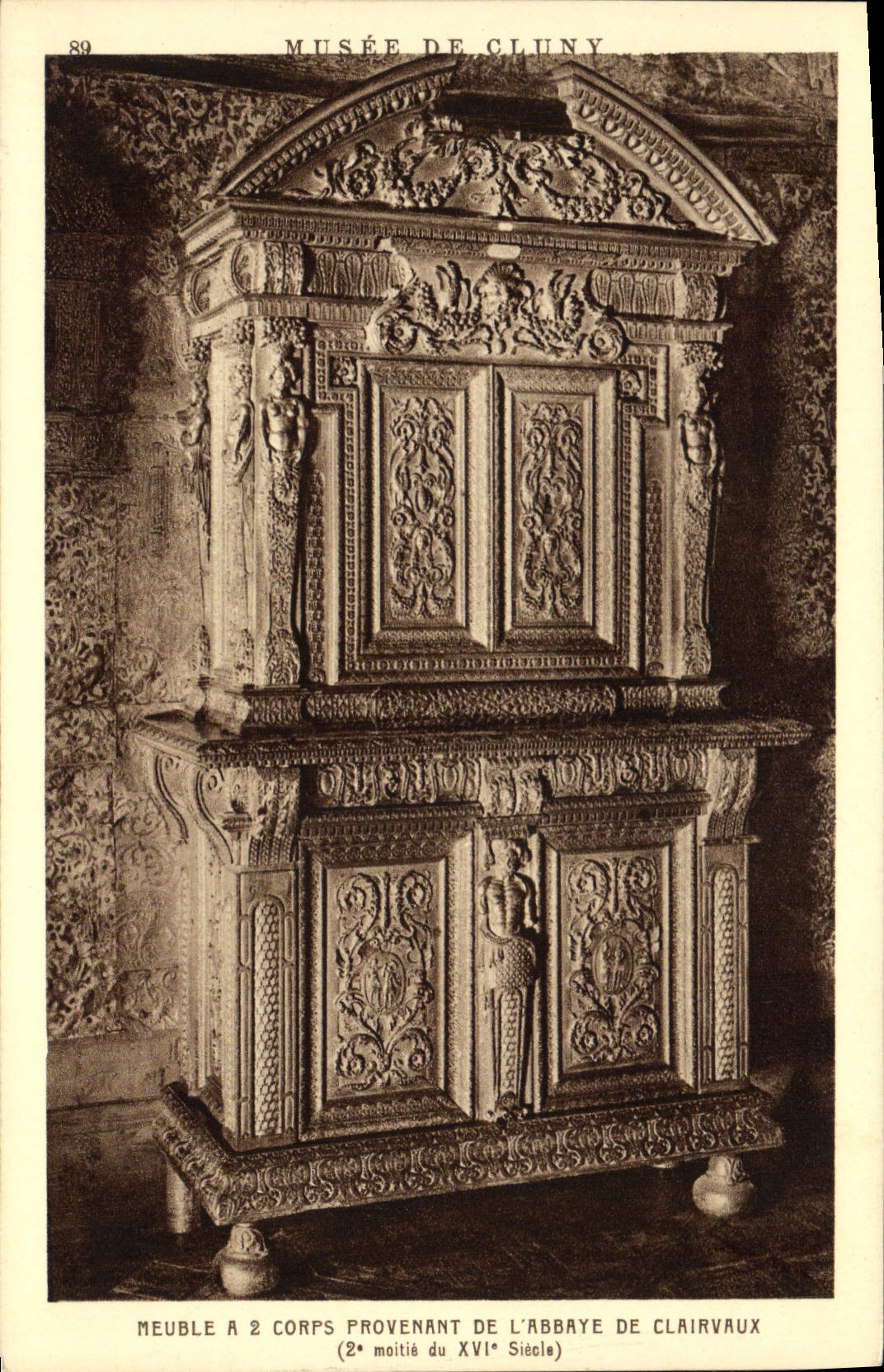 Vintage Postcard Musee of Cluny Meuble has 2 bodies coming from the abbey of Clairvaux