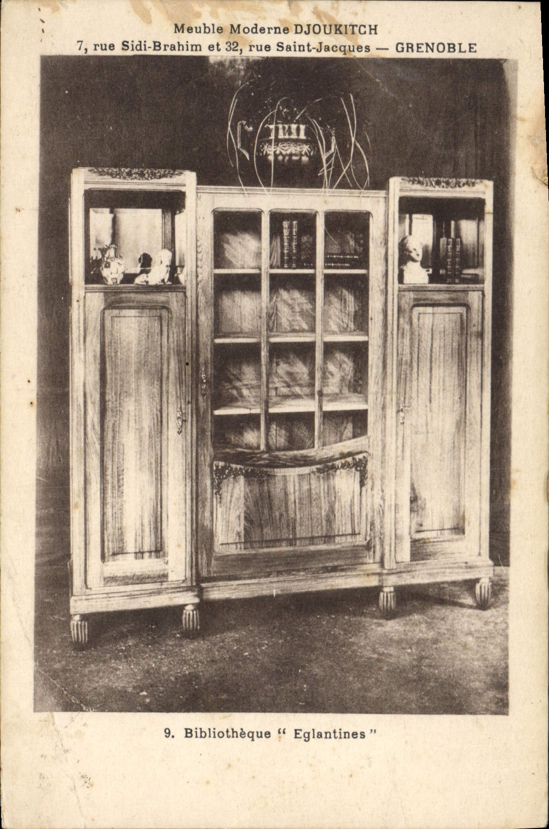 Vintage Postcard Furnishs modern Djoukitch Bibliotheque Egantines
