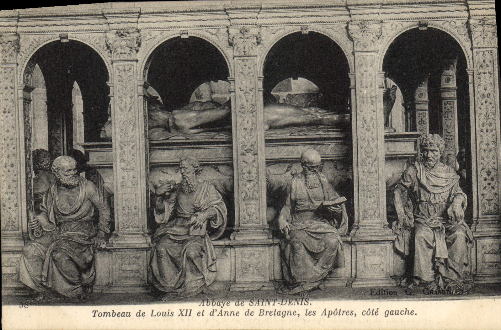 Vintage Postcard Tomb of Louis XII and Anne of Brittany the Apostles left side
