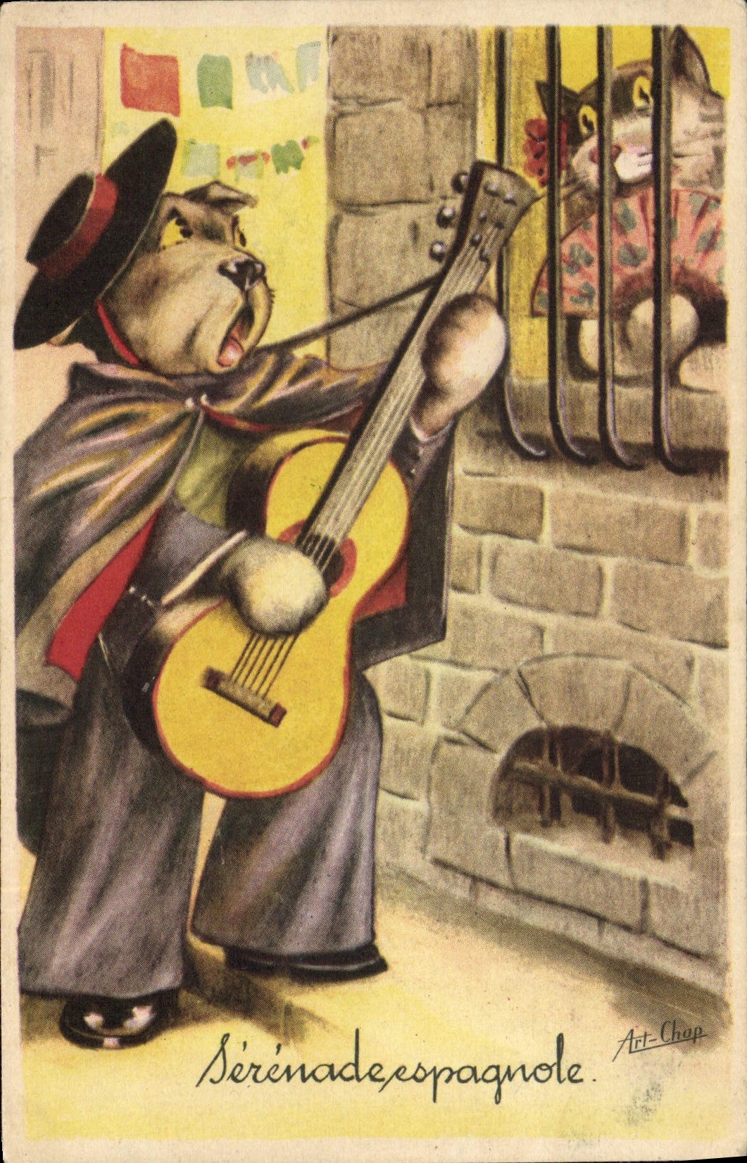 Vintage Postcard Dog Dogs Pup Spanish Serenade