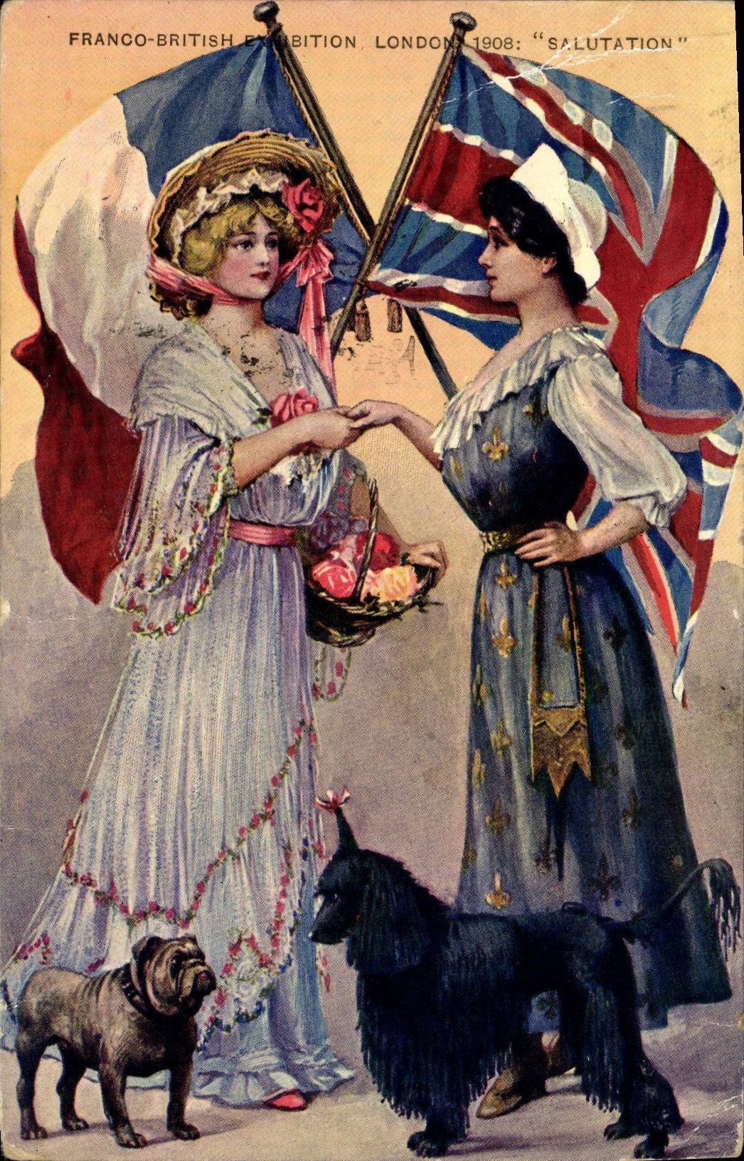CPA Chien Chiens Chiot Franco British Exhibition London 1908 Salutation