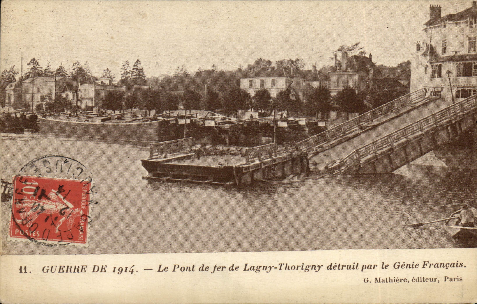 CPA Militaria le pont de fer de lagny Thorigny detruit par le Genie Francais