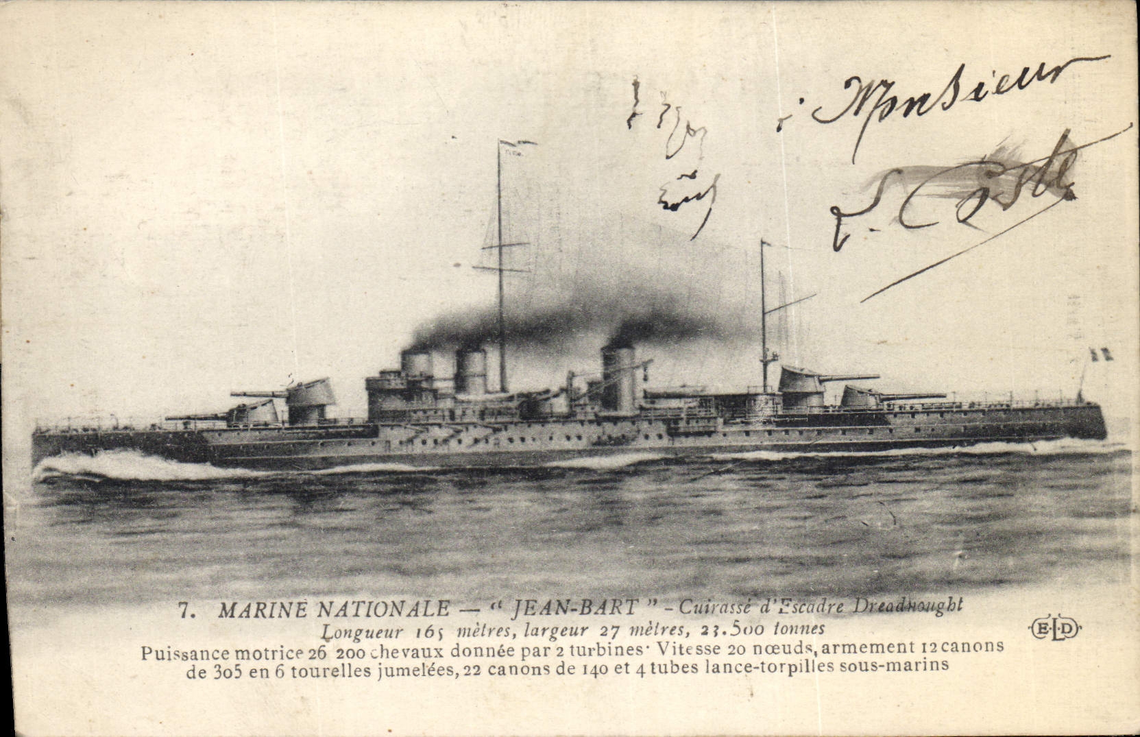Vintage Postcard Bateau Jean Bart Armours Dradnought squadron