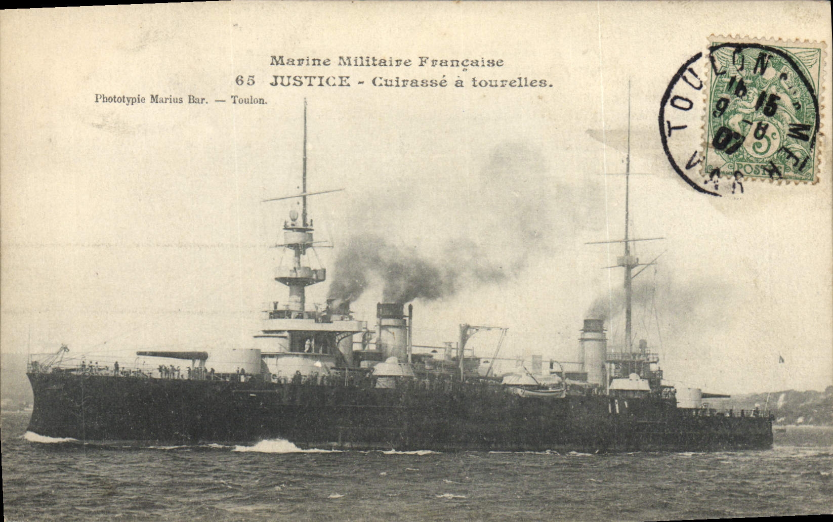 Vintage Postcard Bateau Justice Armours has turrets