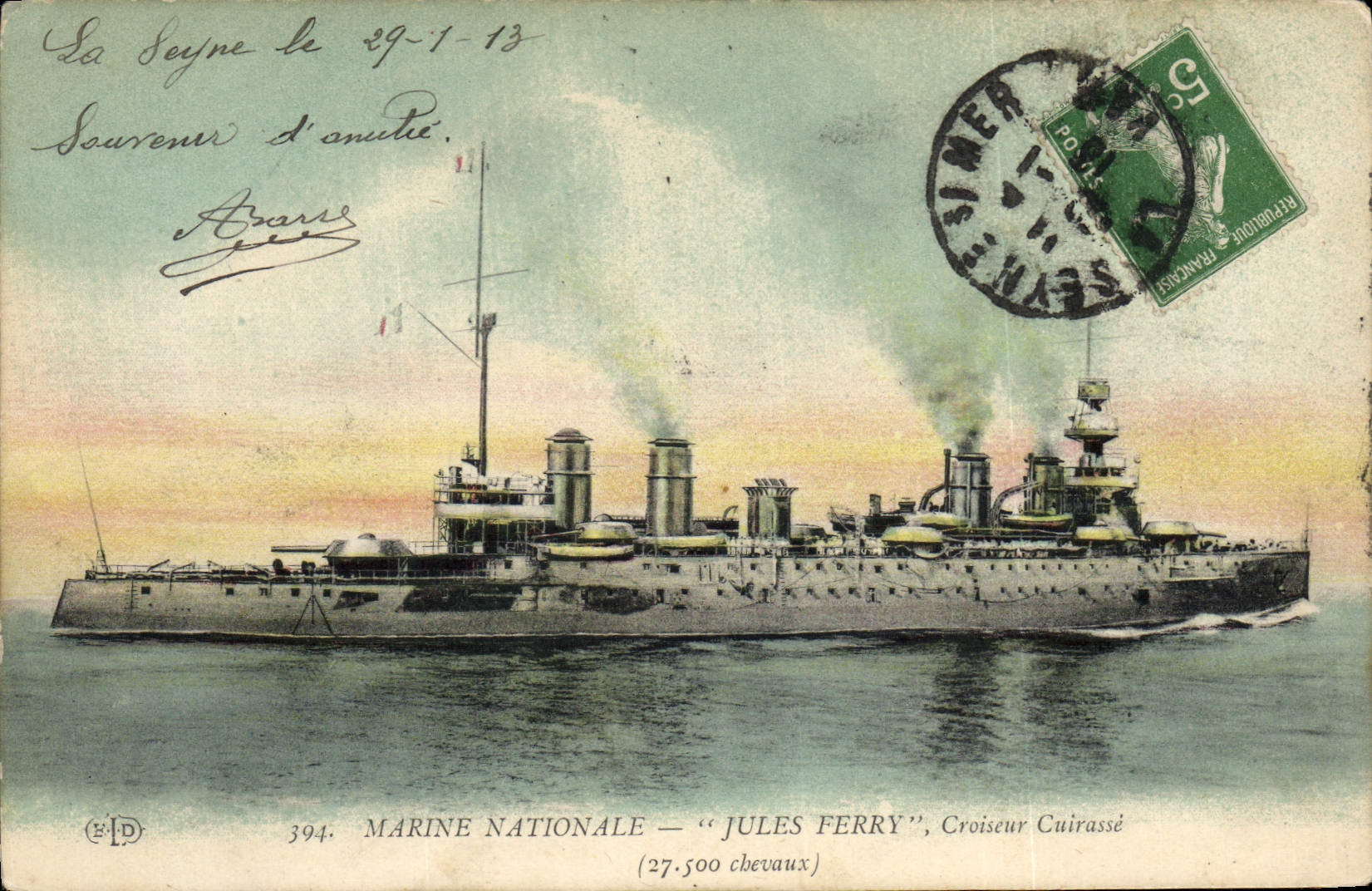CPA Bateau Jules Ferry Croiseur Cuirasse
