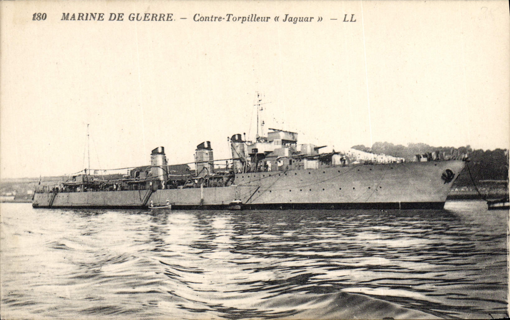 Vintage Postcard Boat Against Jaguar destroyer