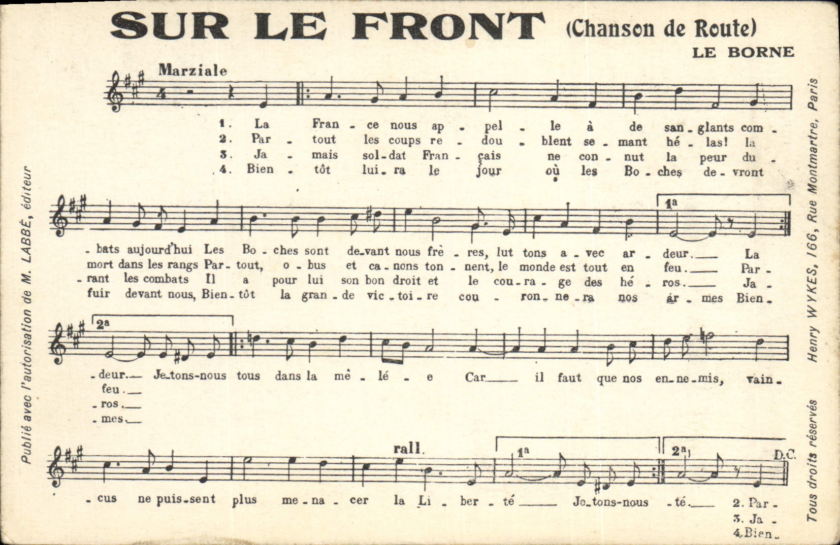 CPA Sur le front Chanson de route Le Borne 