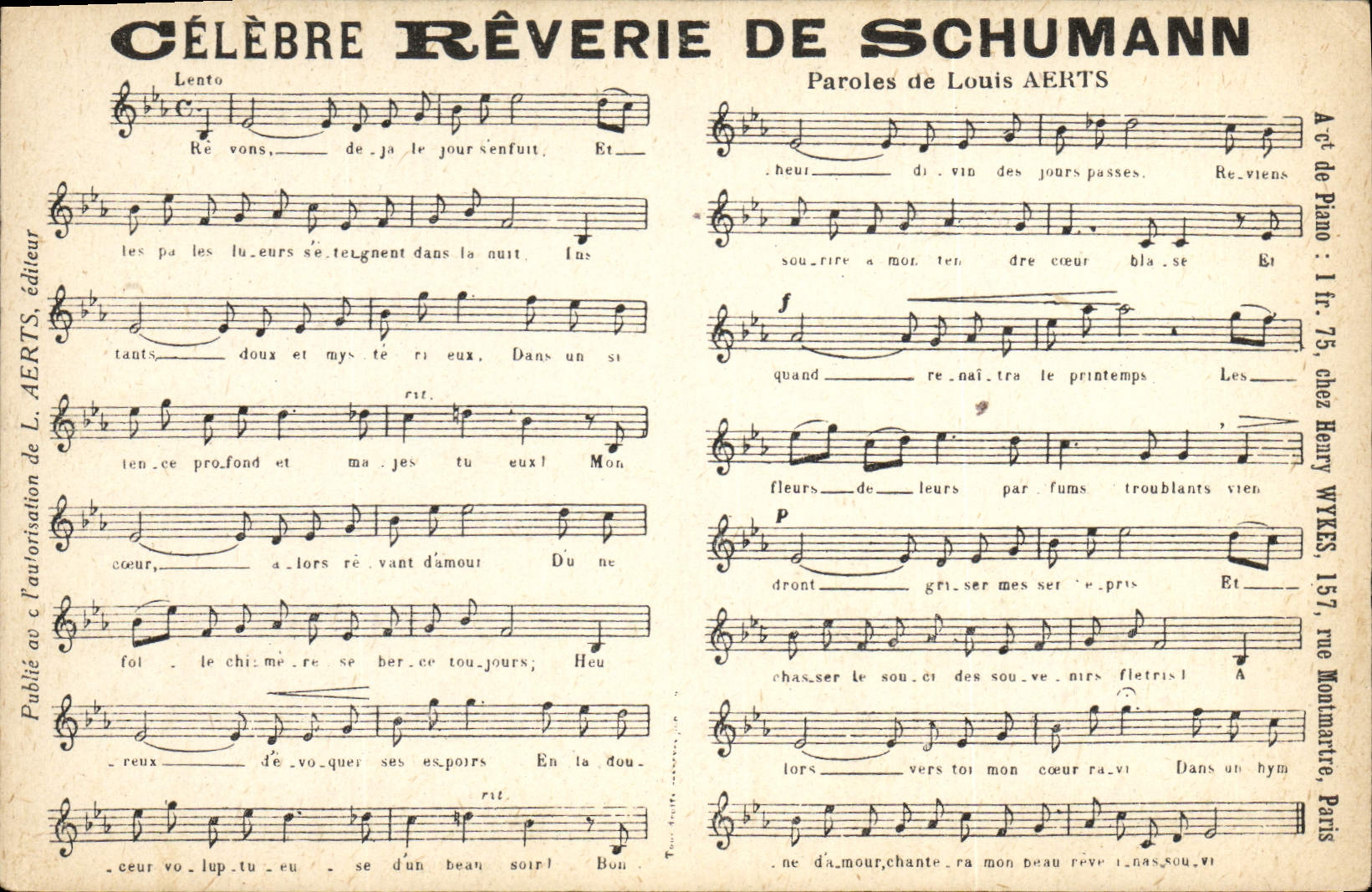 CPA Celebre Reverie de Schumann louis Aerts 